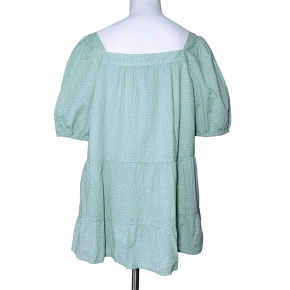 Ann Taylor Loft Polka Dot Lagenlook Top Size M Crotchet Lace Trim Peasant Green - Picture 4 of 7